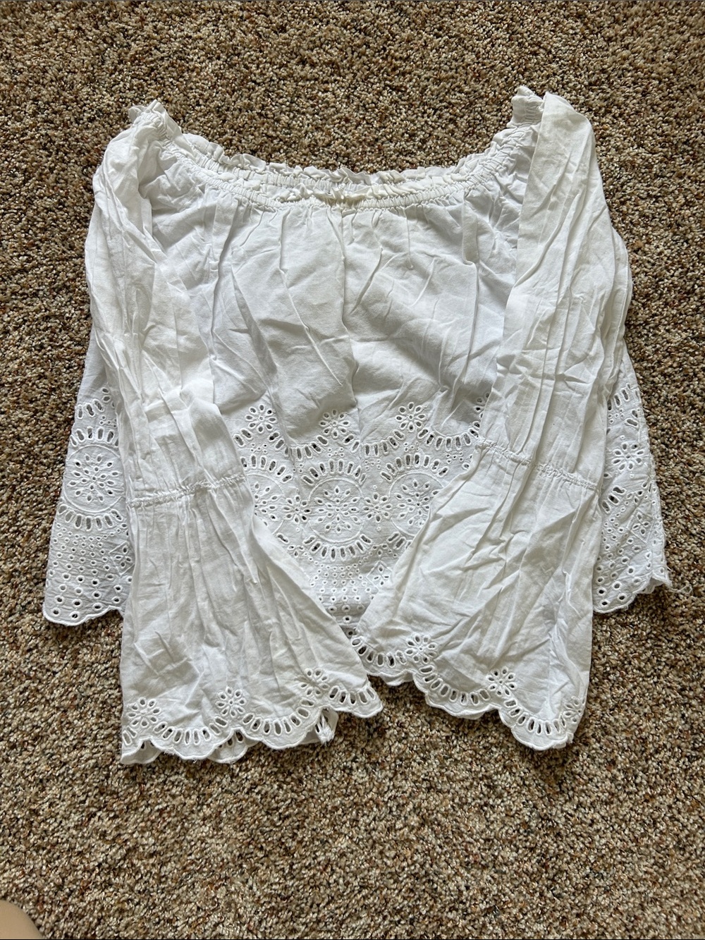 White 100% Cotton Off-Shoulder Eyelet Peasant Top